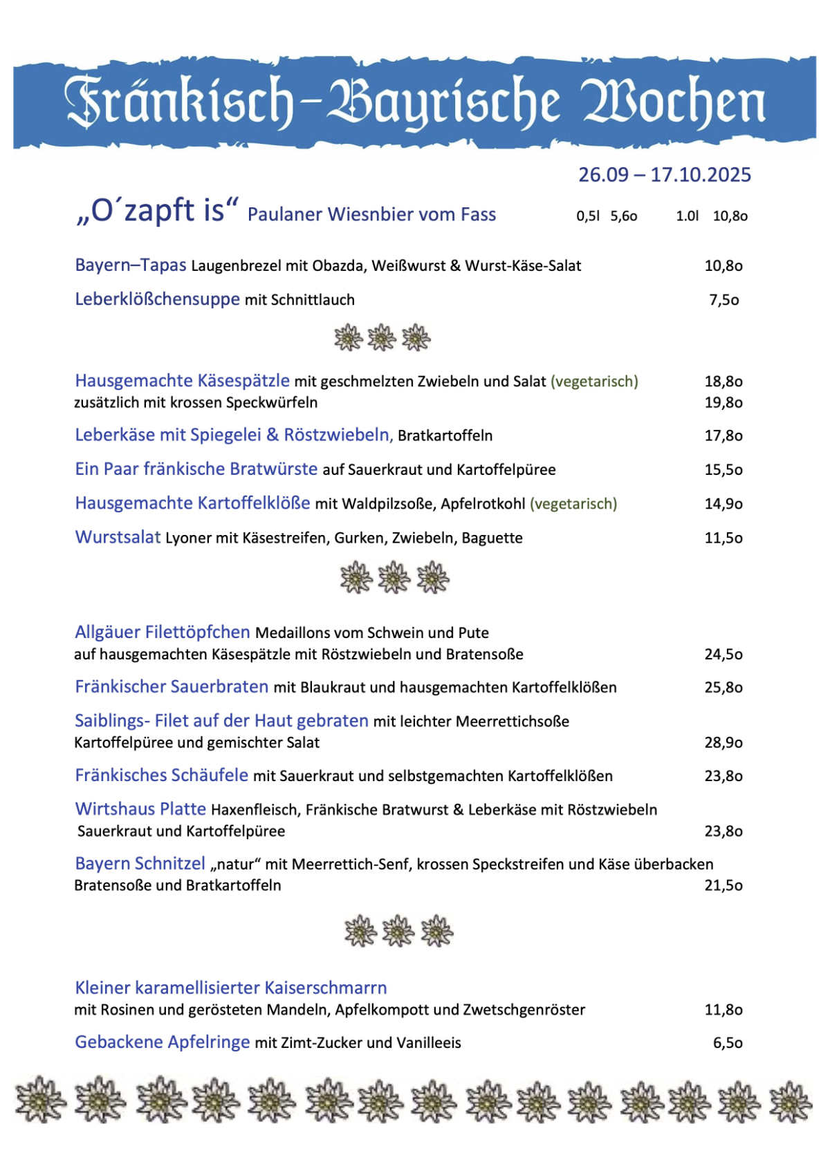 Aktionskarte: Fränkisch - Bayrische Wochen