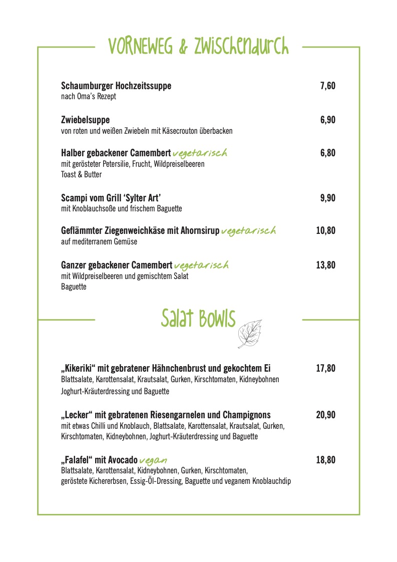 Speisekarte Gasthaus Gerland