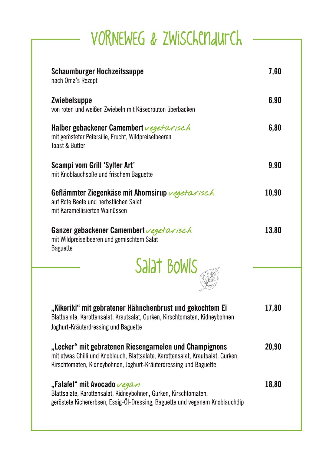 Speisekarte Gasthaus Gerland