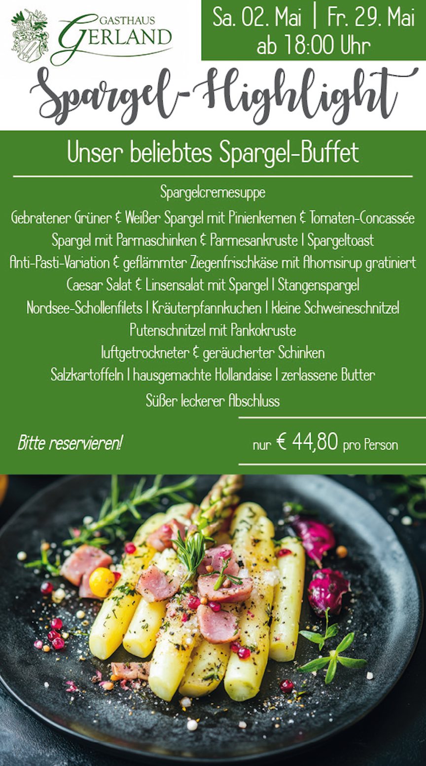 Spargel-Buffet 02.05.2026 und 29.05.2026